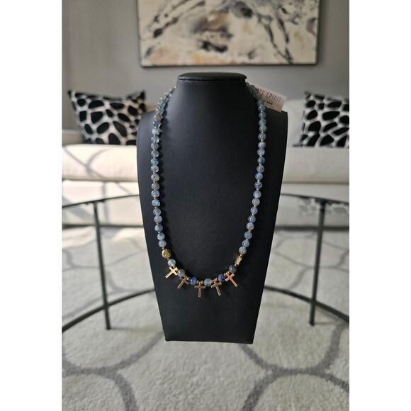 Peyote Bird Free Spirit Blue Natural Stone Cross Necklace New - Picture 2 of 4